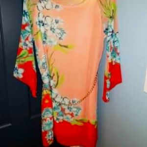 Boutique Dress. Medium. Coral color with orange edges and flowers.